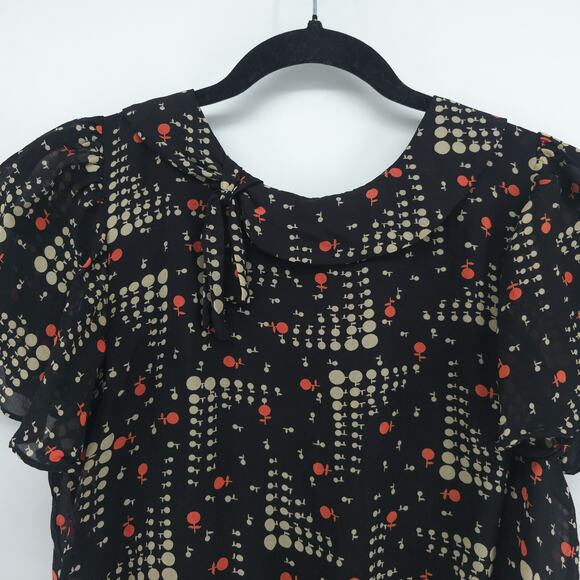 VTG Luxe XS 100% Silk Y2K Whimsigoth Twee Art Blouse Rouche Waist Flutter Sleeve - Picture 2 of 16